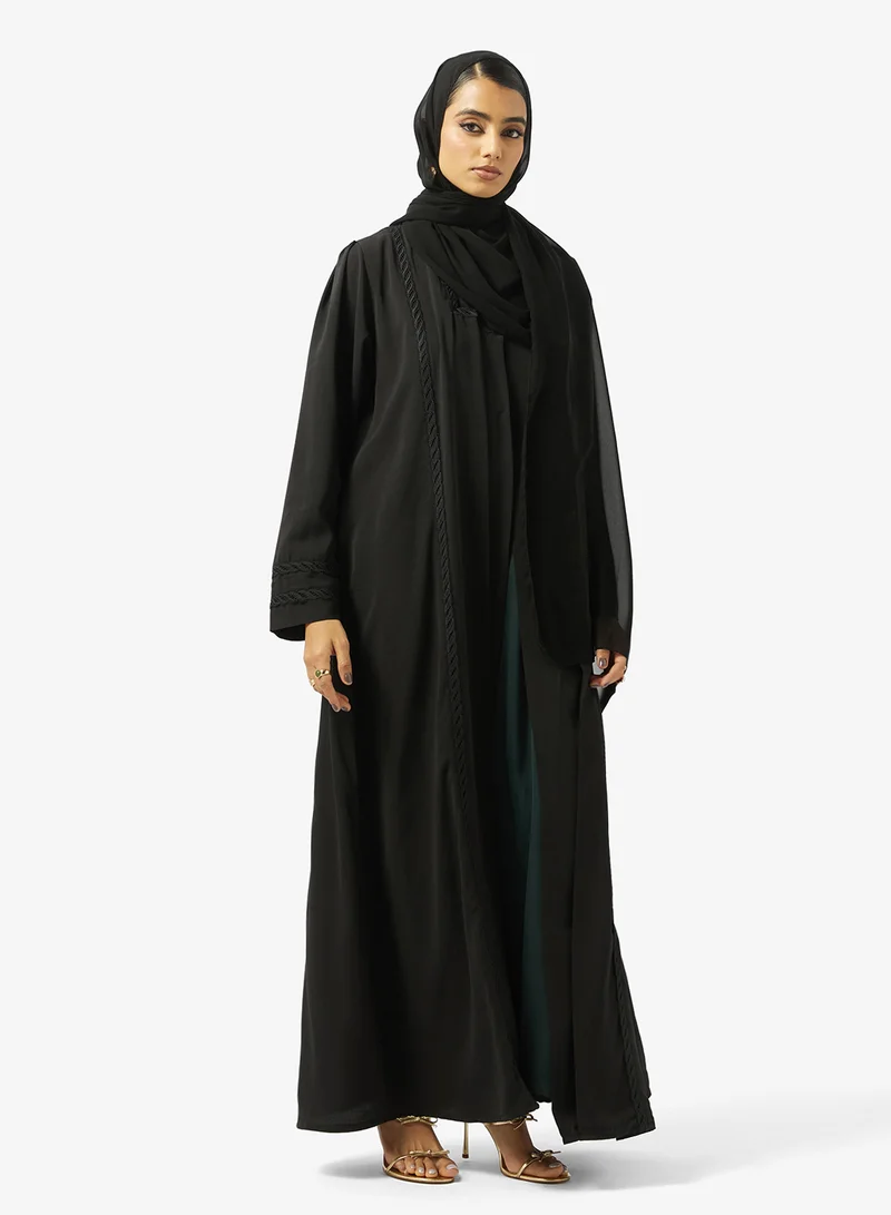 hayas closet Lace Detailed Open Front Square Neck Abaya